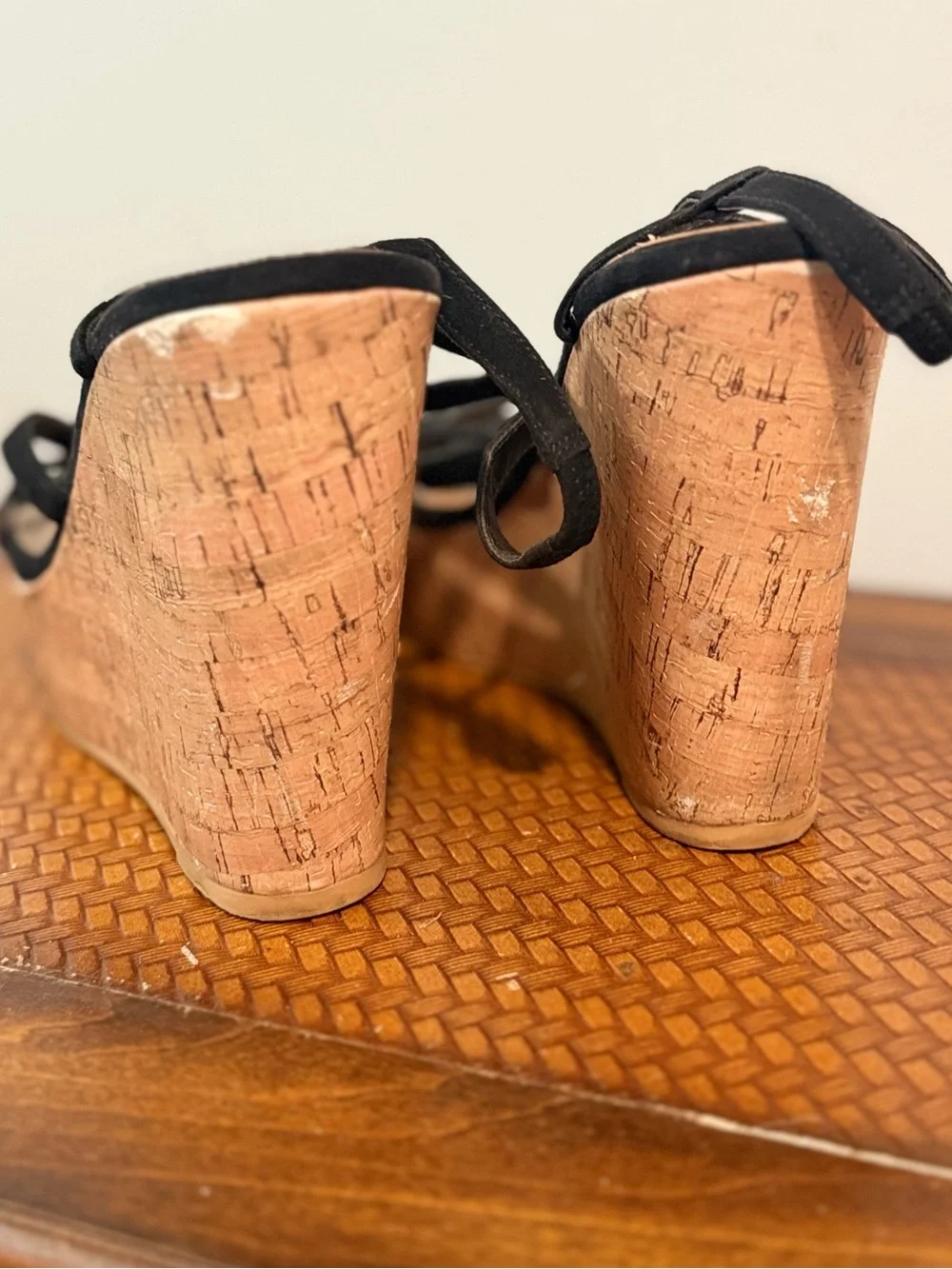 H&M Black Strappy Cork-Style Wedge Sandals